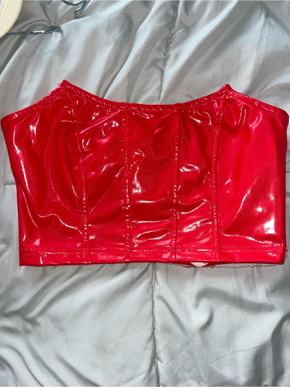 SHEIN Red Vinyl Strapless Corset Tube Top